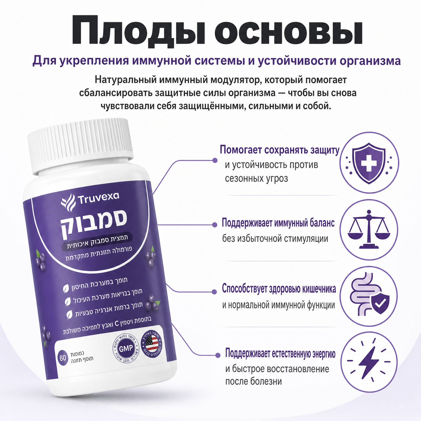 Комплекс Truvexa для поддержки пищеварительной системы с черной бузиной, цинком и витамином С